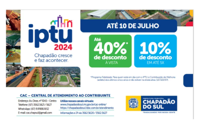 Imagem da notícia Chapadão do Sul oferece prêmios para contribuintes do IPTU 2024; confira